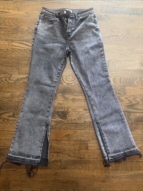 Forever 21 Washed Grey High-Rise Flare Jeans with Front Slits